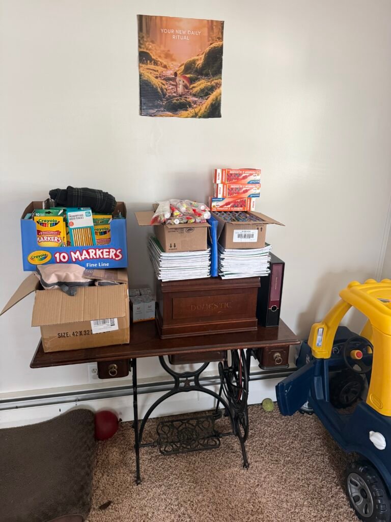 Full collection of school supplies prepared for community distribution