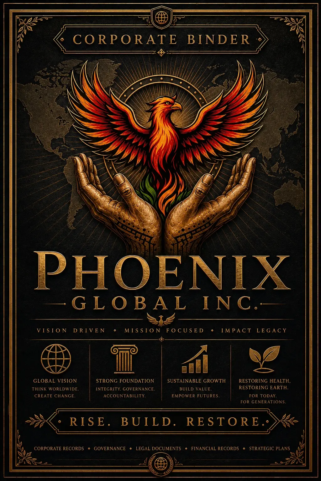 Phoenix Global corporate binder cover representing the company foundation